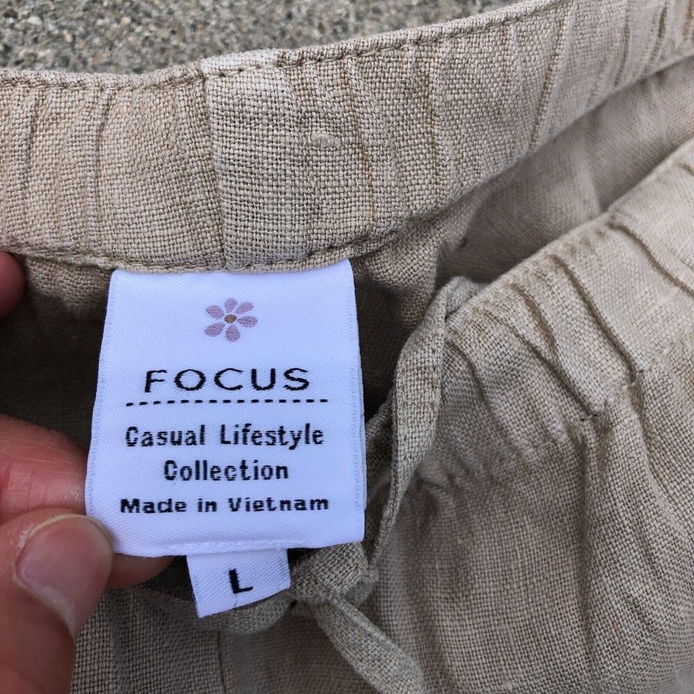 VTG FOCUS Wide Leg 100% Linen Pants Women's LARGE Pockets Beige Drawstring​​​​ - Picture 6 of 7